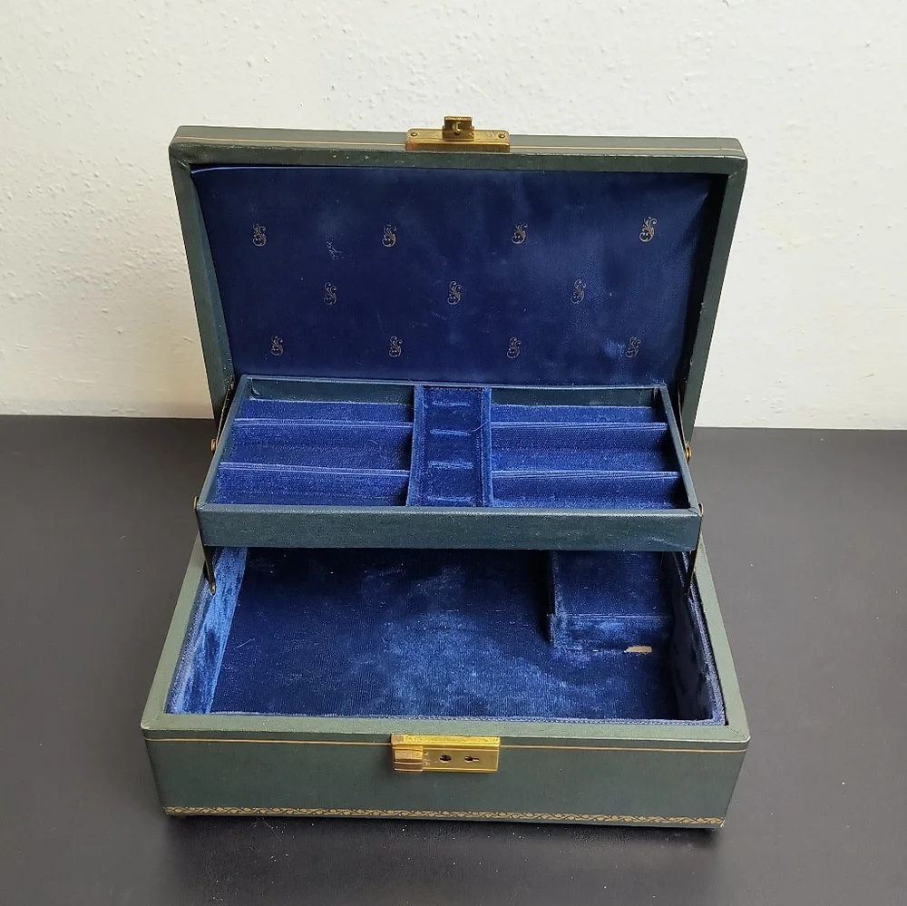 THORENS 1960' VTG Always Made In Switzerland Music Jewelry Box W/Velvet Green